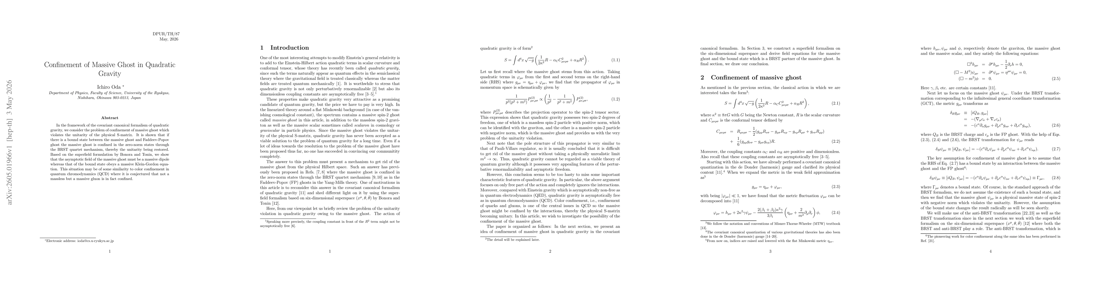 Thumbnail for Confinement of Massive Ghost in Quadratic Gravity