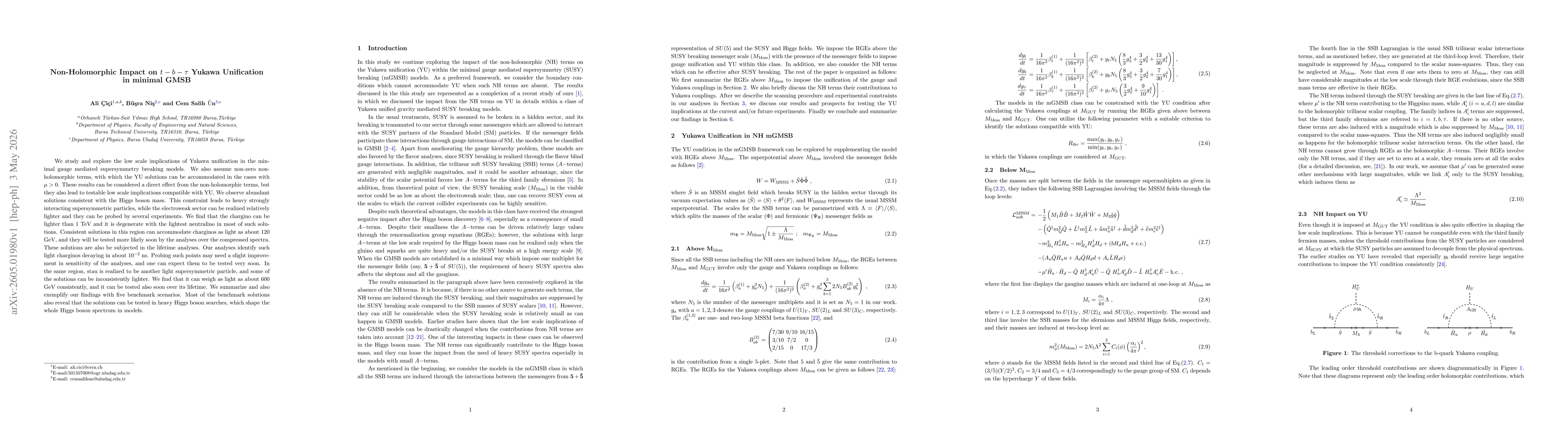 Thumbnail for Non-Holomorphic Impact on $t-b-τ$ Yukawa Unification in minimal GMSB