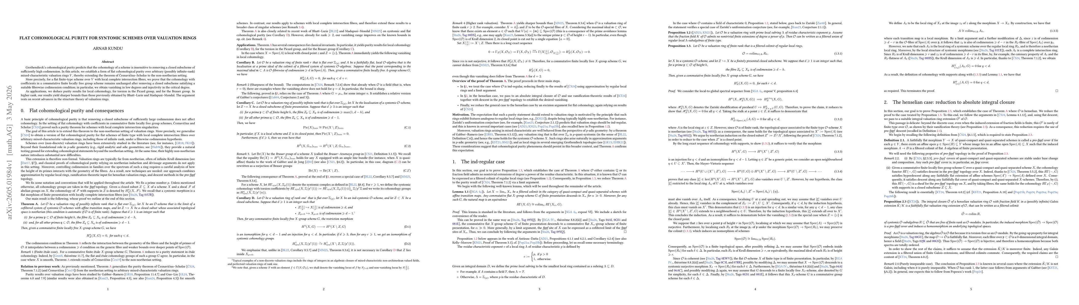 Thumbnail for Flat Cohomological Purity for Syntomic Schemes over Valuation Rings