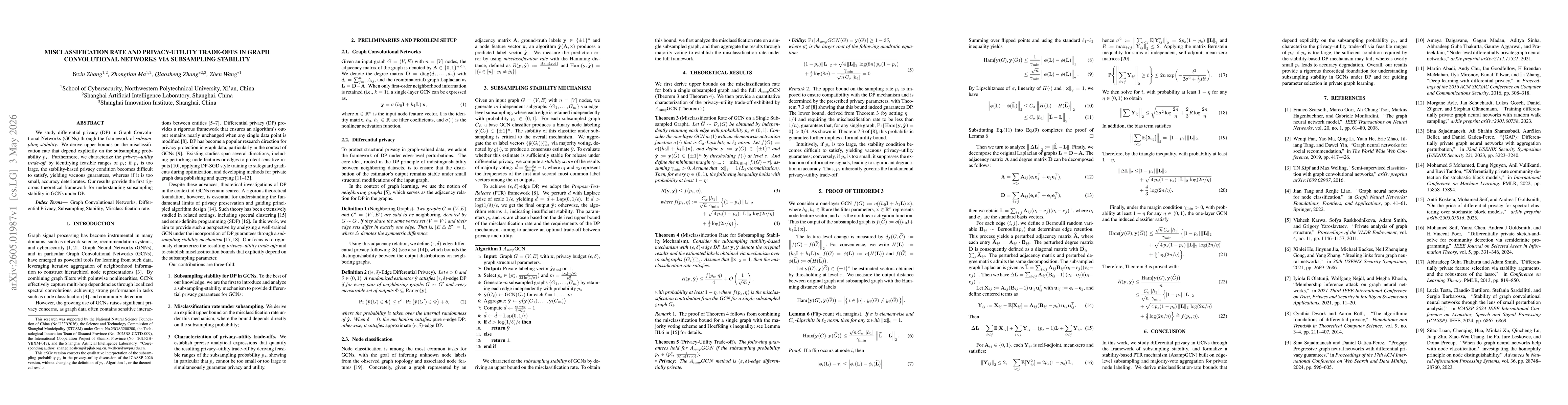 Thumbnail for Misclassification Rate and Privacy-Utility Trade-offs in Graph Convolutional Networks via Subsampling Stability
