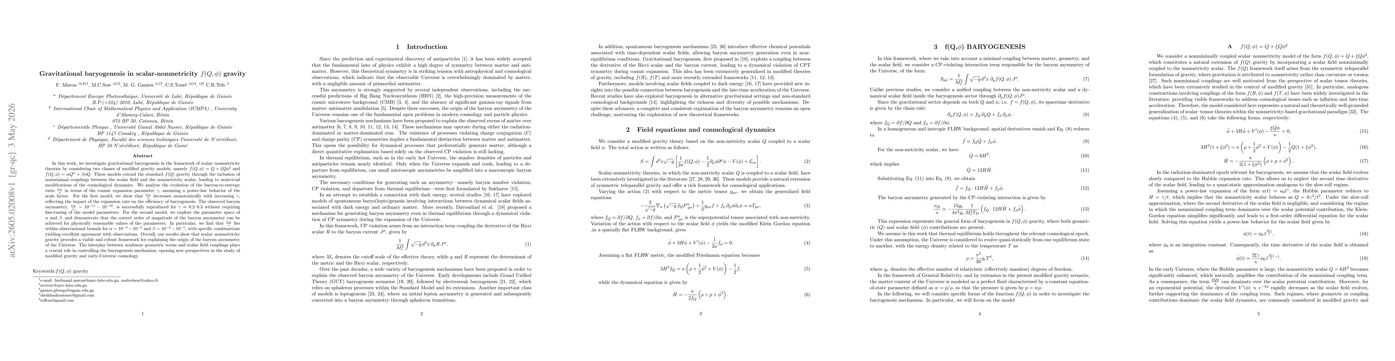 Thumbnail for Gravitational baryogenesis in scalar-nonmetricity $f(Q,φ)$ gravity
