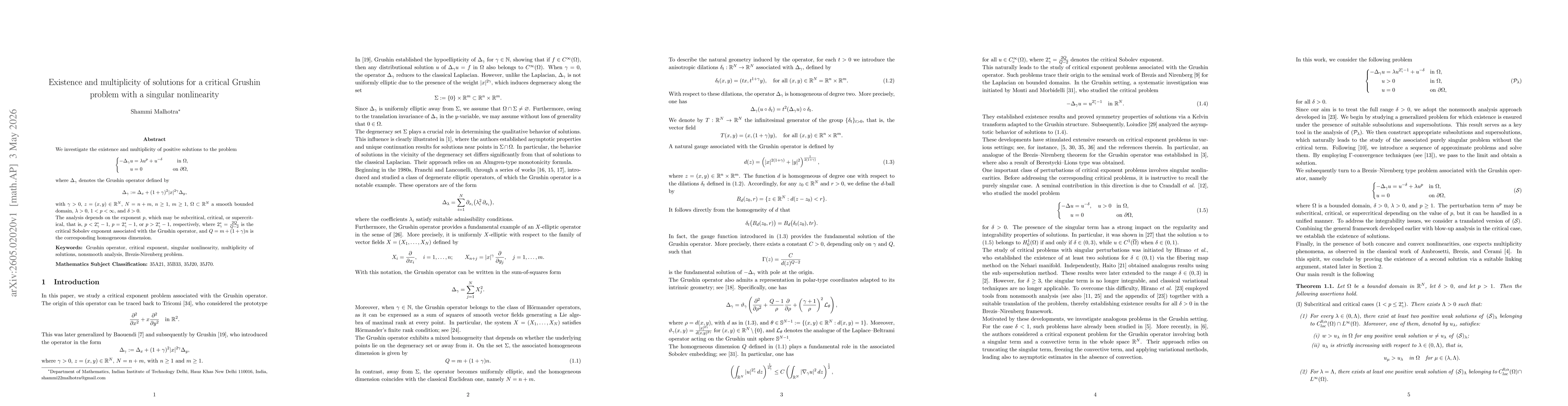 Thumbnail for Existence and multiplicity of solutions for a critical Grushin problem with a singular nonlinearity