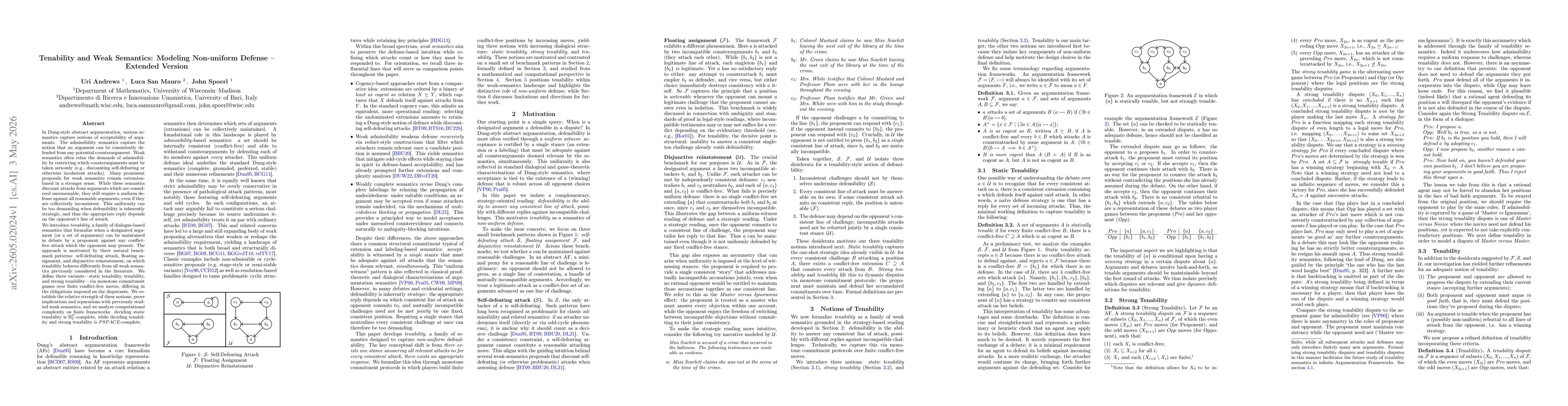 Thumbnail for Tenability and Weak Semantics: Modeling Non-uniform Defense -- Extended Version