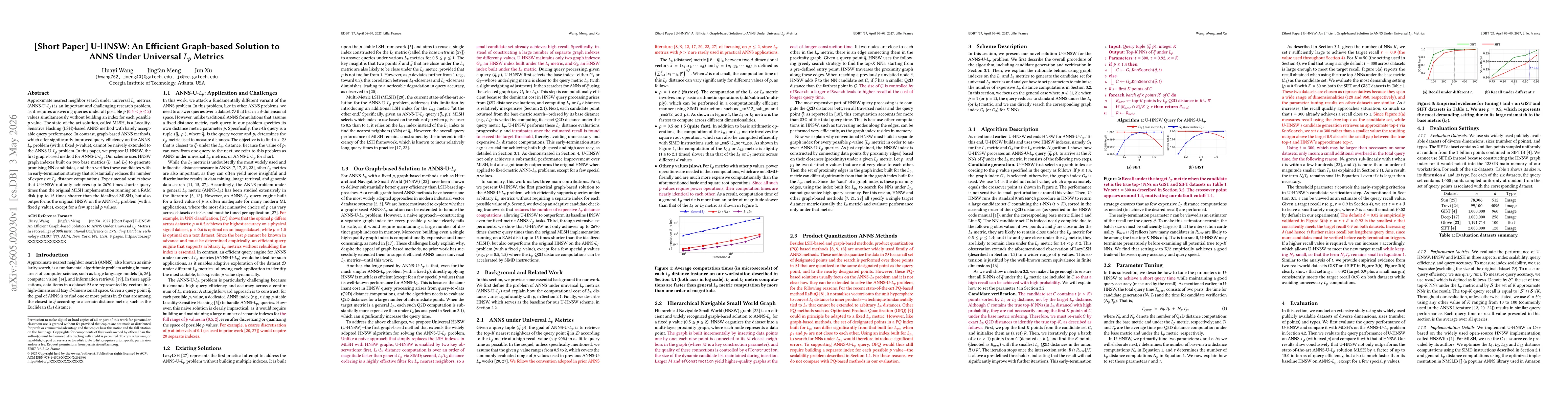 Thumbnail for U-HNSW: An Efficient Graph-based Solution to ANNS Under Universal Lp Metrics