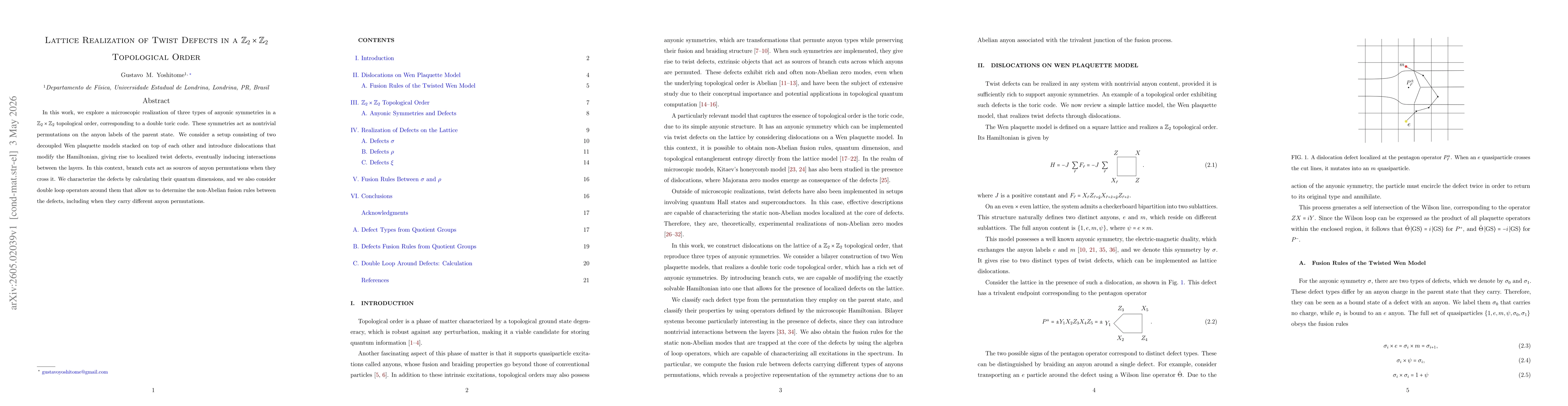 Thumbnail for Lattice Realization of Twist Defects in a $\mathbb{Z}_2\times \mathbb{Z}_2$ Topological Order