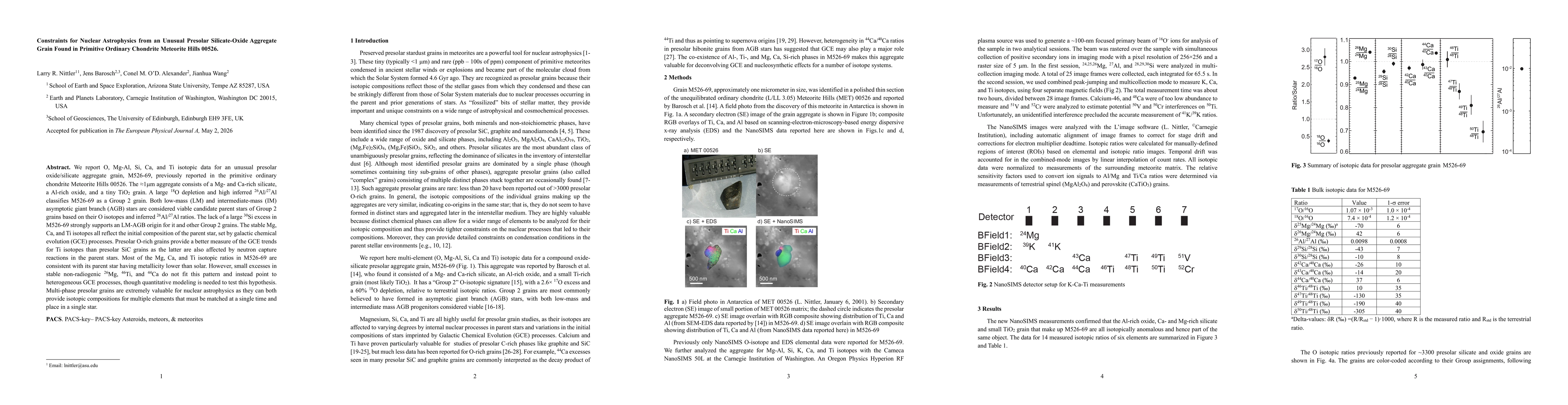 Thumbnail for Constraints for Nuclear Astrophysics from an Unusual Presolar Silicate-Oxide Aggregate Grain Found in Primitive Ordinary Chondrite Meteorite Hills 00526