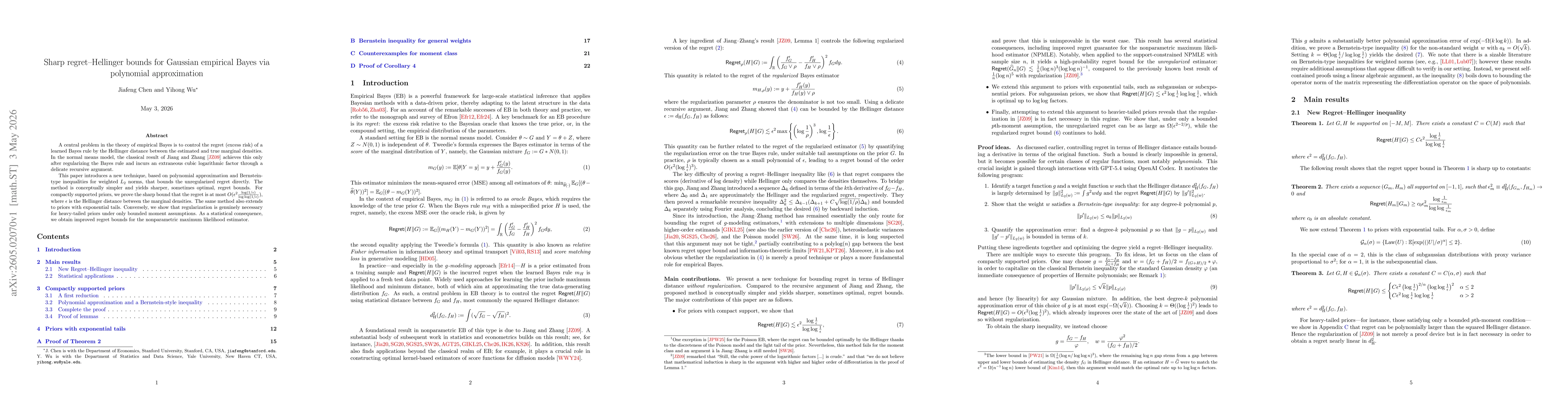 Thumbnail for Sharp regret-Hellinger bounds for Gaussian empirical Bayes via polynomial approximation