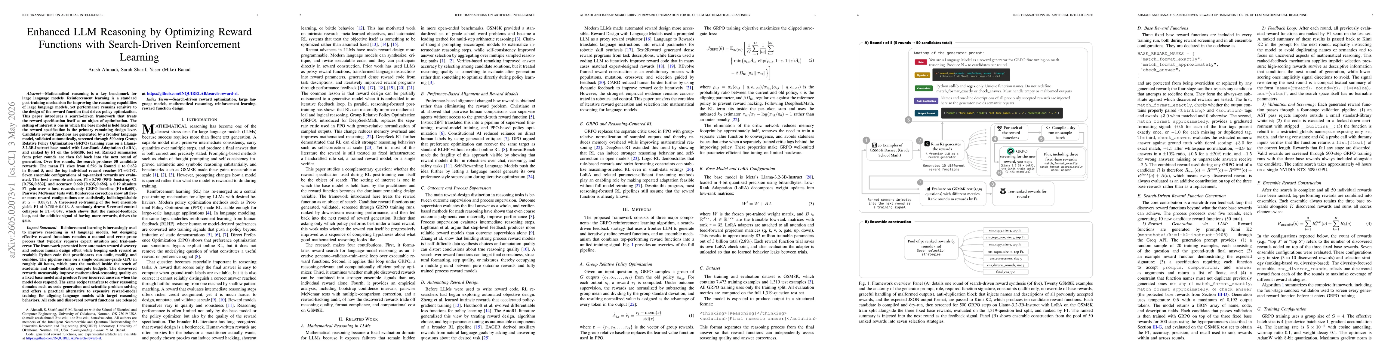 Thumbnail for Enhanced LLM Reasoning by Optimizing Reward Functions with Search-Driven Reinforcement Learning