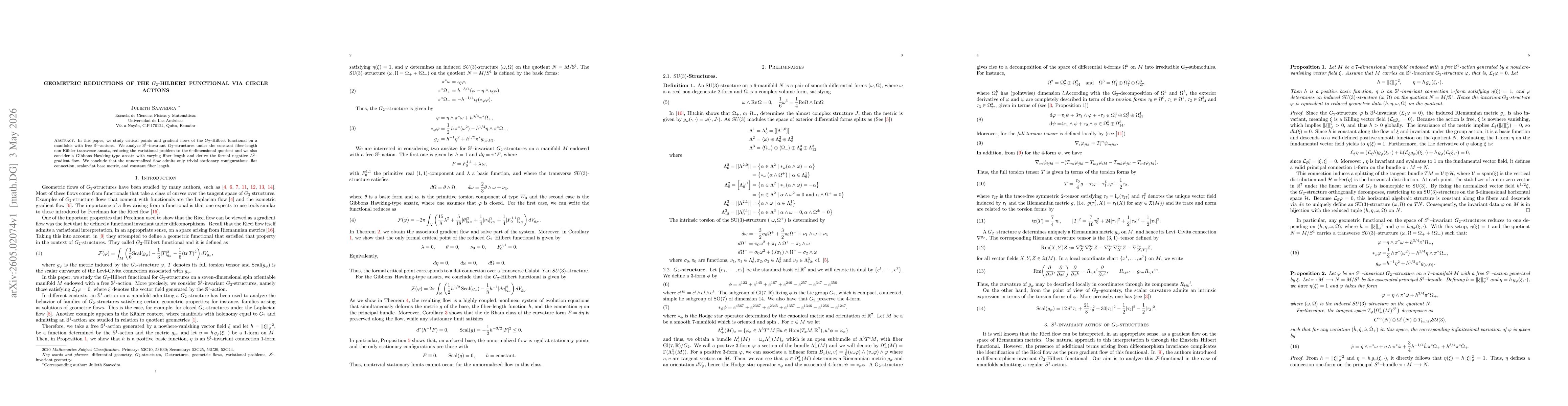 Thumbnail for Geometric Reductions of the $G_2$-Hilbert Functional via Circle Actions
