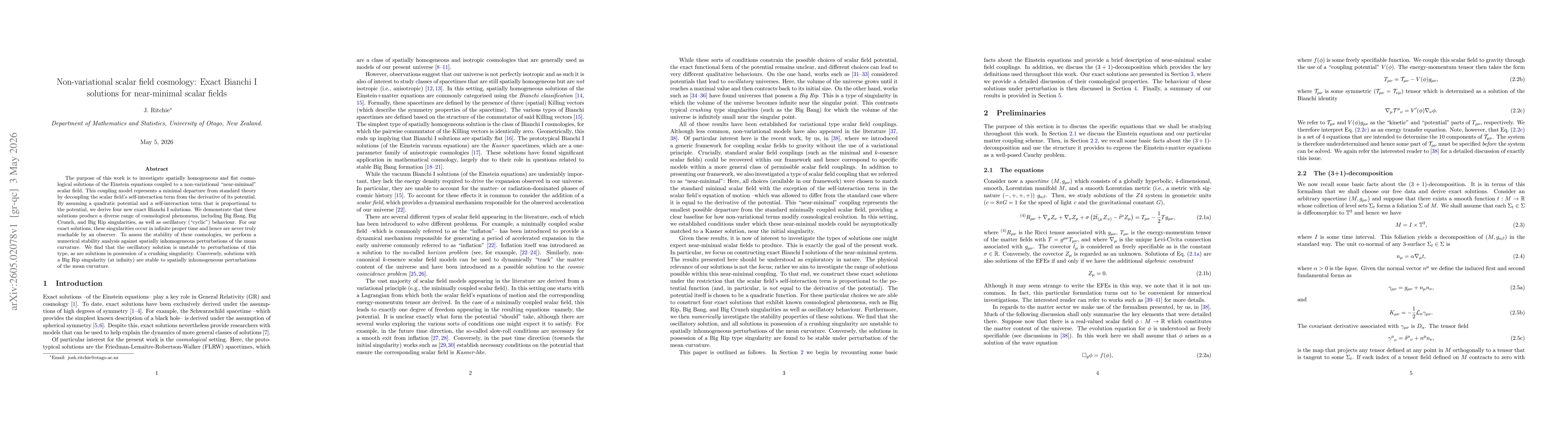 Thumbnail for Non-variational scalar field cosmology: Exact Bianchi I solutions for near-minimal scalar fields