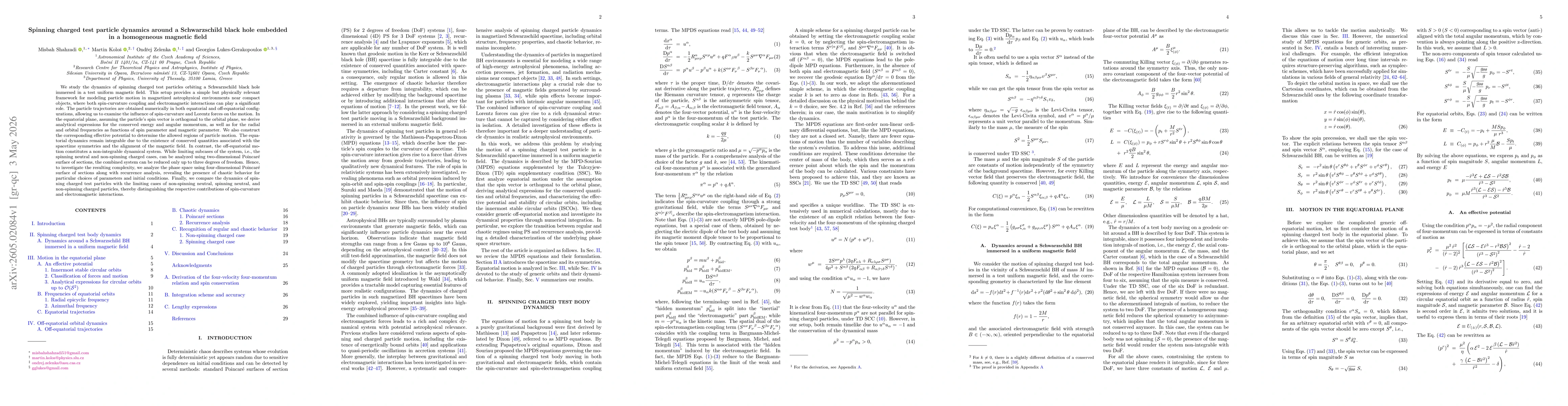 Thumbnail for Spinning charged test particle dynamics around a Schwarzschild black hole embedded in a homogeneous magnetic field