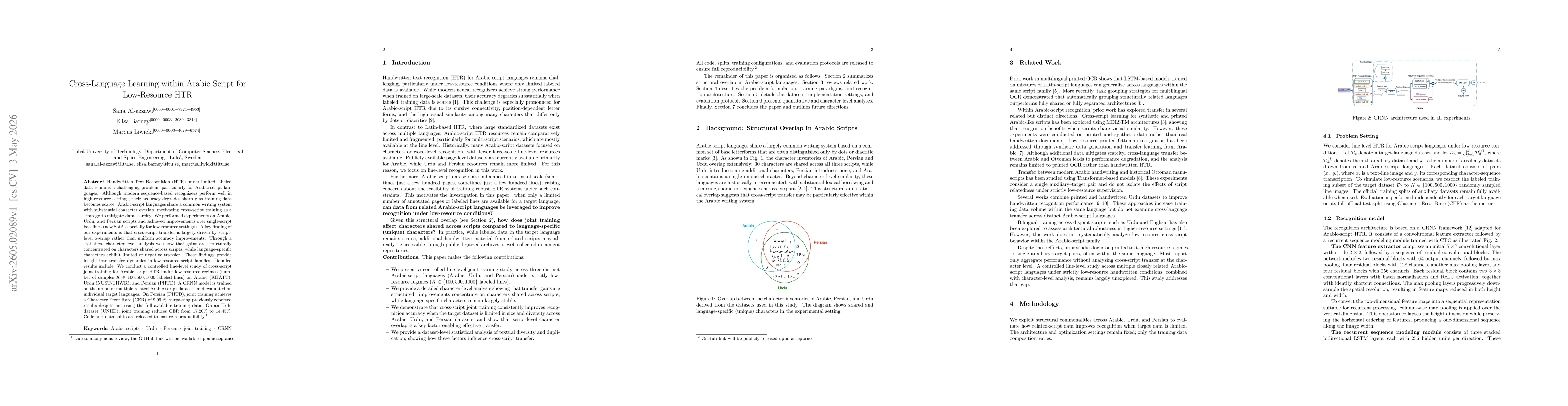 Thumbnail for Cross-Language Learning within Arabic Script for Low-Resource HTR