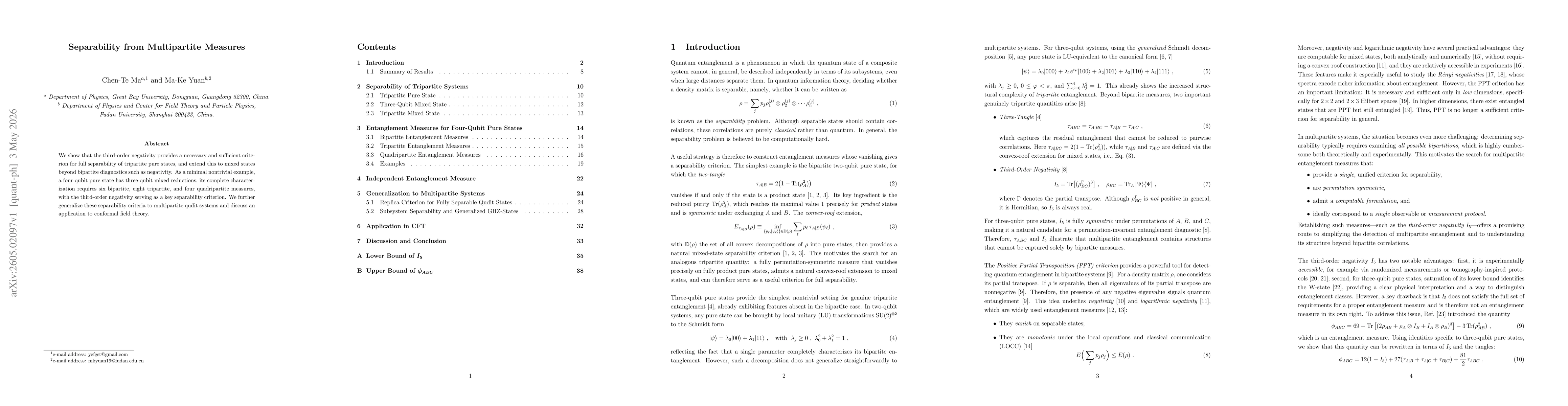 Thumbnail for Separability from Multipartite Measures