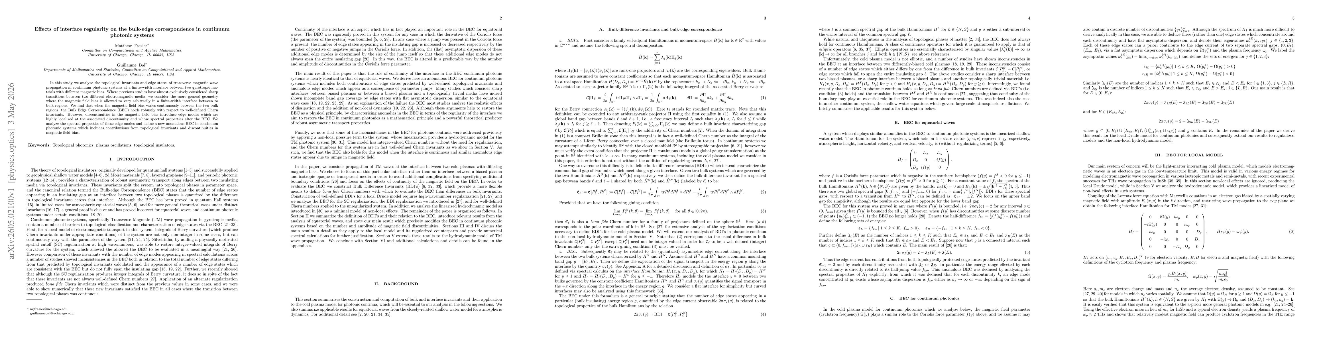 Thumbnail for Effects of interface regularity on the bulk-edge correspondence in continuum photonic systems