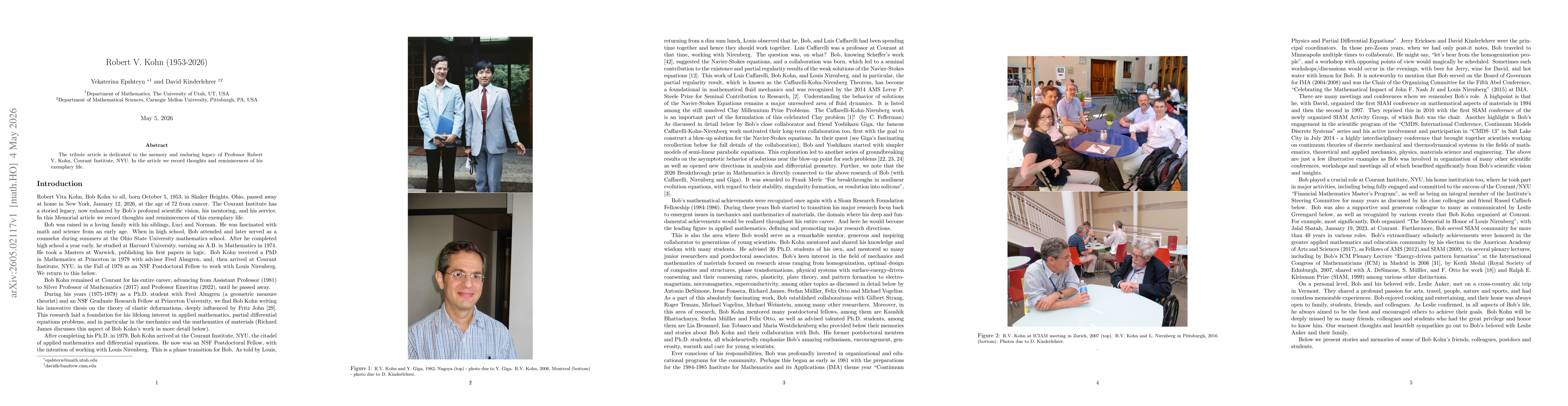 Thumbnail for Robert V. Kohn (1953-2026)
