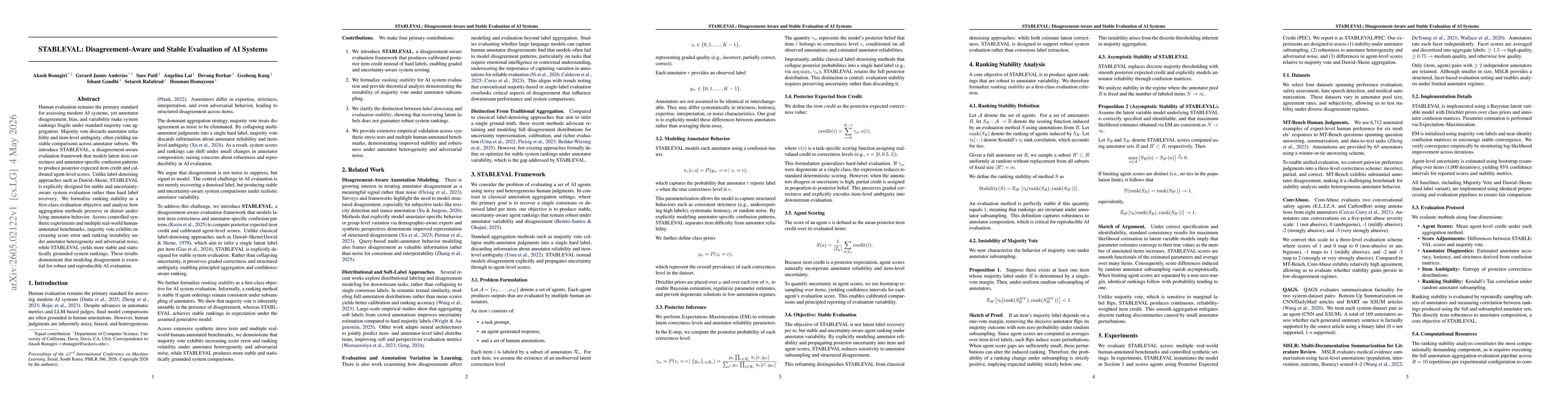 Thumbnail for STABLEVAL: Disagreement-Aware and Stable Evaluation of AI Systems