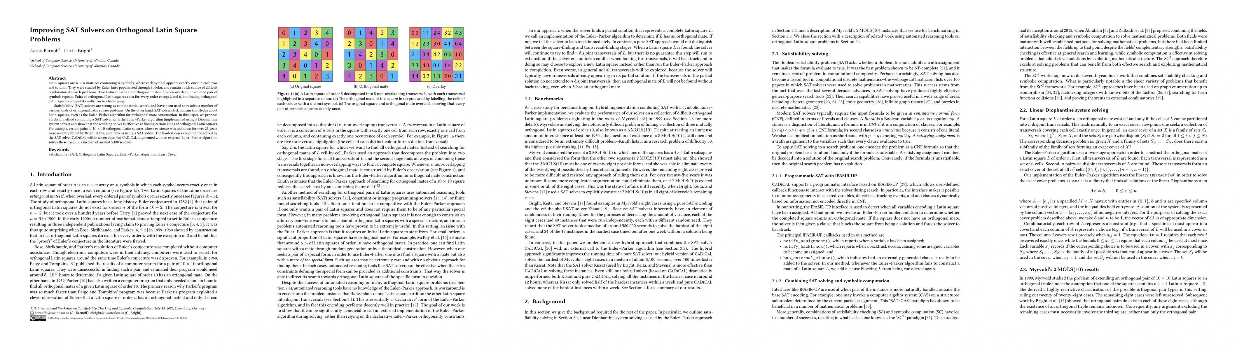 Thumbnail for Improving SAT Solvers on Orthogonal Latin Square Problems