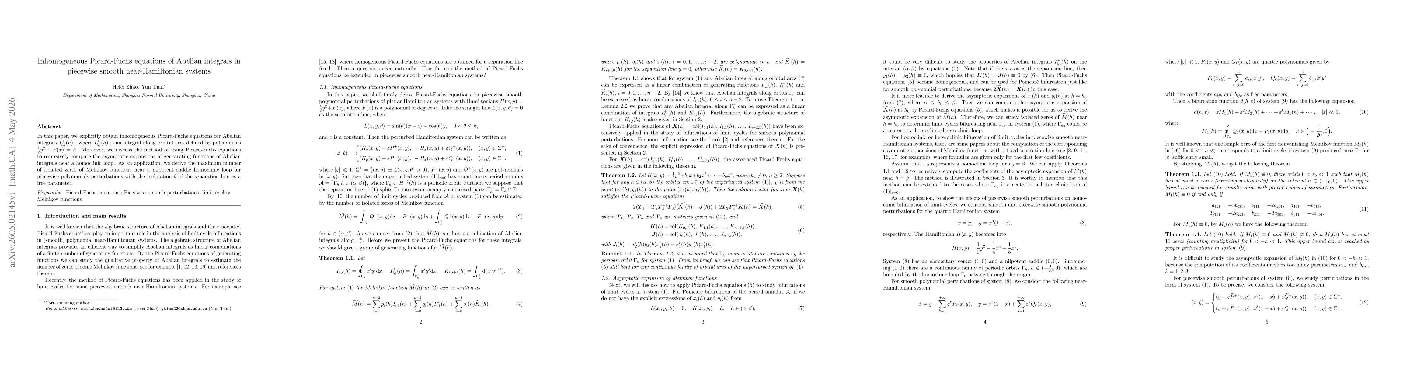 Thumbnail for Inhomogeneous Picard-Fuchs equations of Abelian integrals in piecewise smooth near-Hamiltonian systems