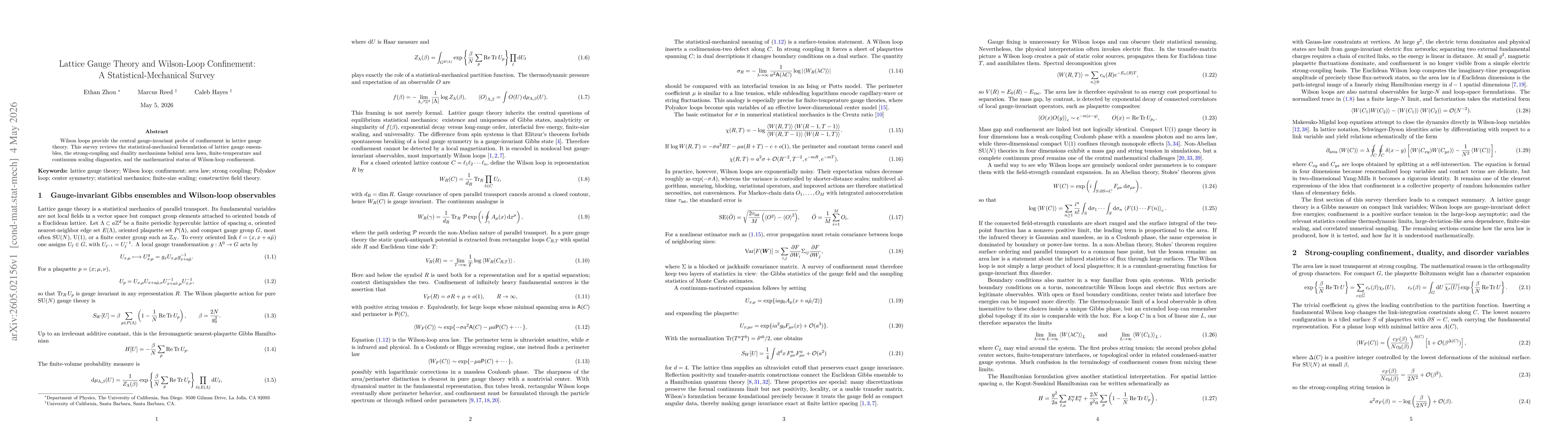Thumbnail for Lattice Gauge Theory and Wilson-Loop Confinement: A Statistical-Mechanical Survey