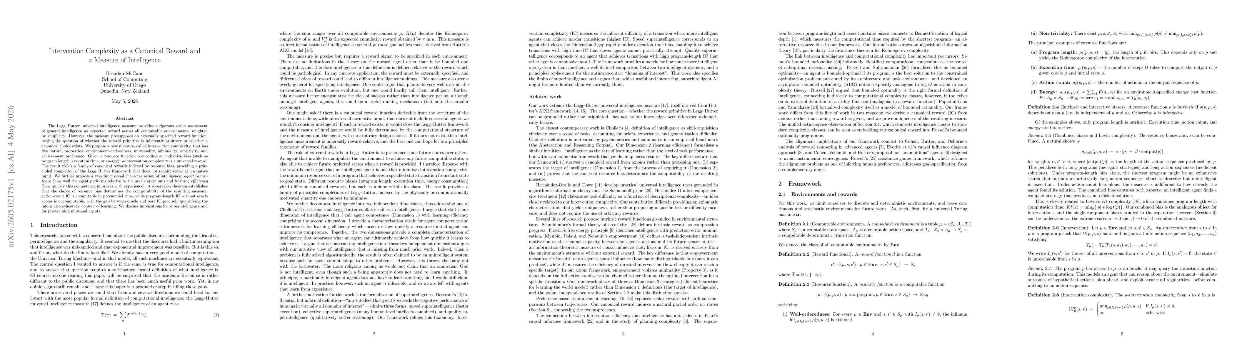 Thumbnail for Intervention Complexity as a Canonical Reward and a Measure of Intelligence