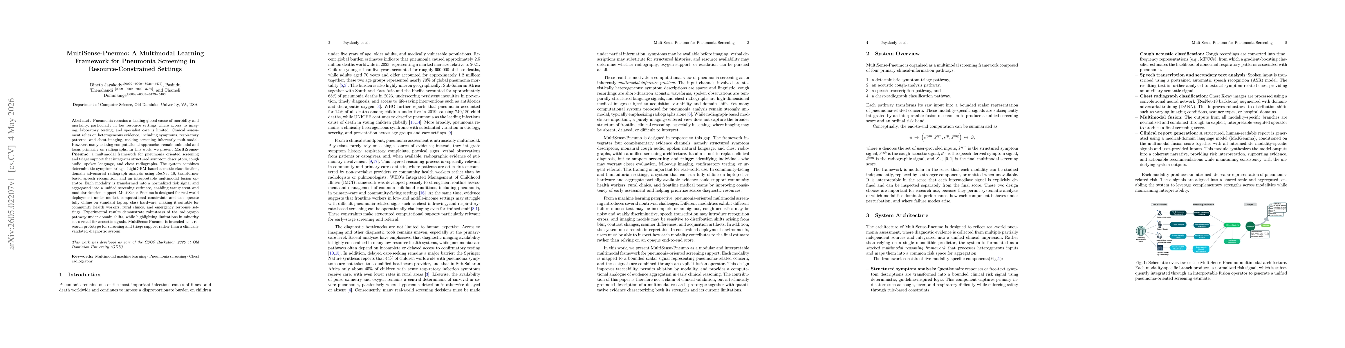 Thumbnail for MultiSense-Pneumo: A Multimodal Learning Framework for Pneumonia Screening in Resource-Constrained Settings
