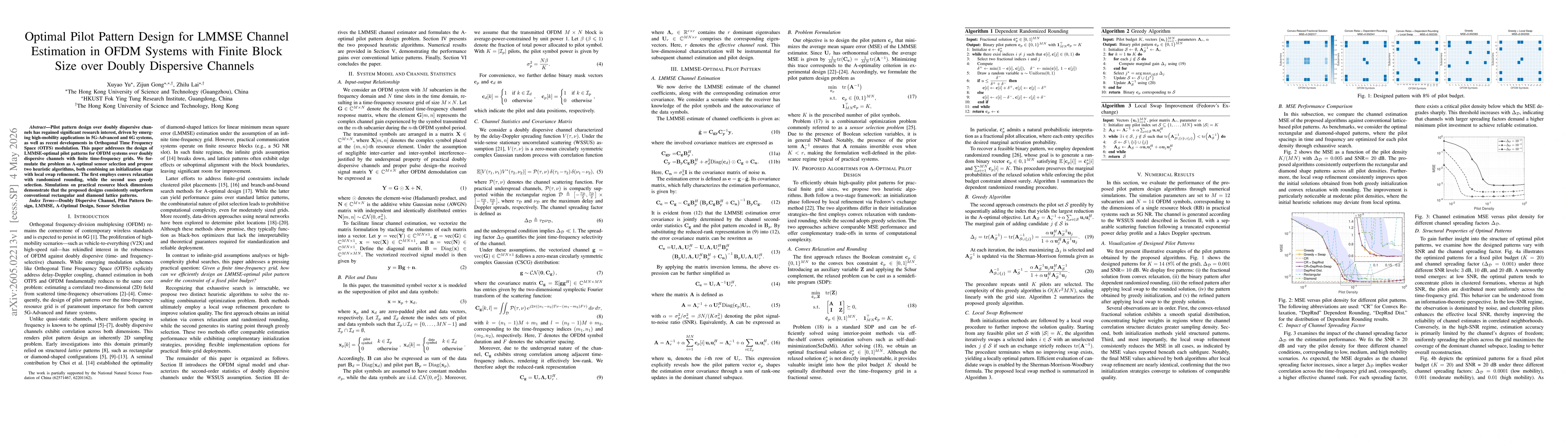 Thumbnail for Optimal Pilot Pattern Design for LMMSE Channel Estimation in OFDM Systems with Finite Block Size over Doubly Dispersive Channels