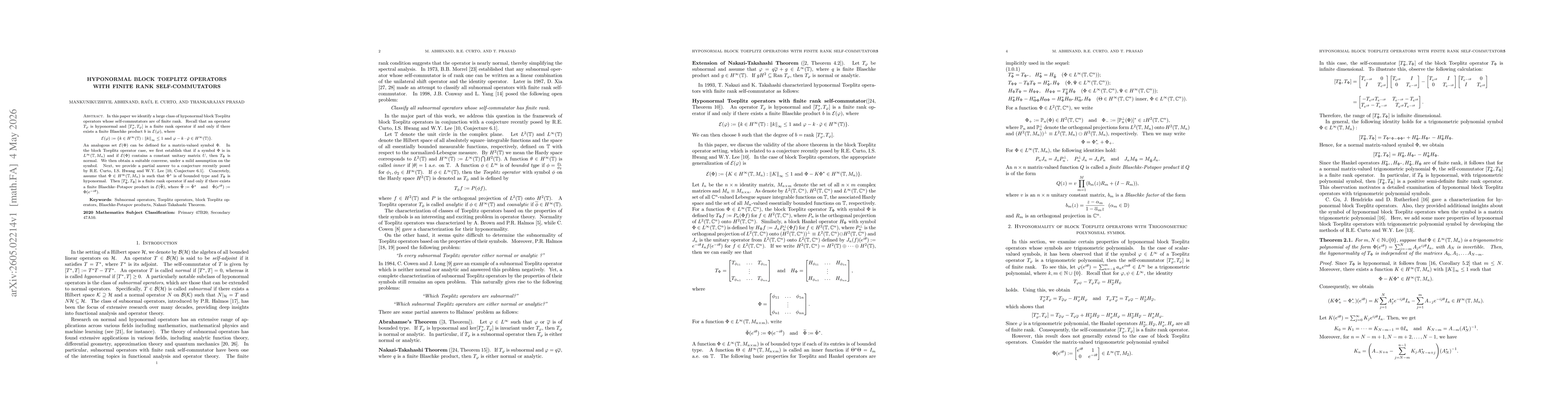 Thumbnail for Hyponormal block Toeplitz operators with finite rank self-commutators