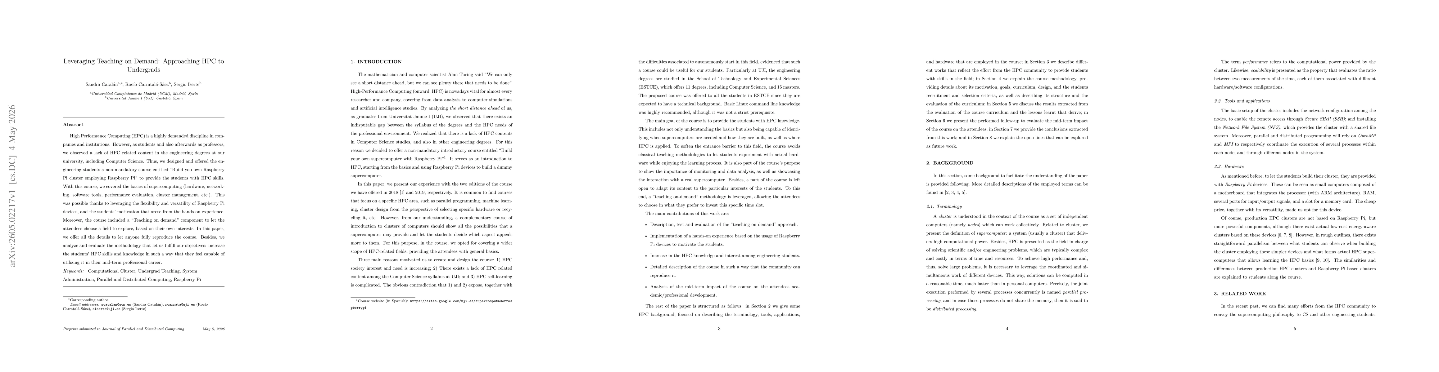 Thumbnail for Leveraging Teaching on Demand: Approaching HPC to Undergrads