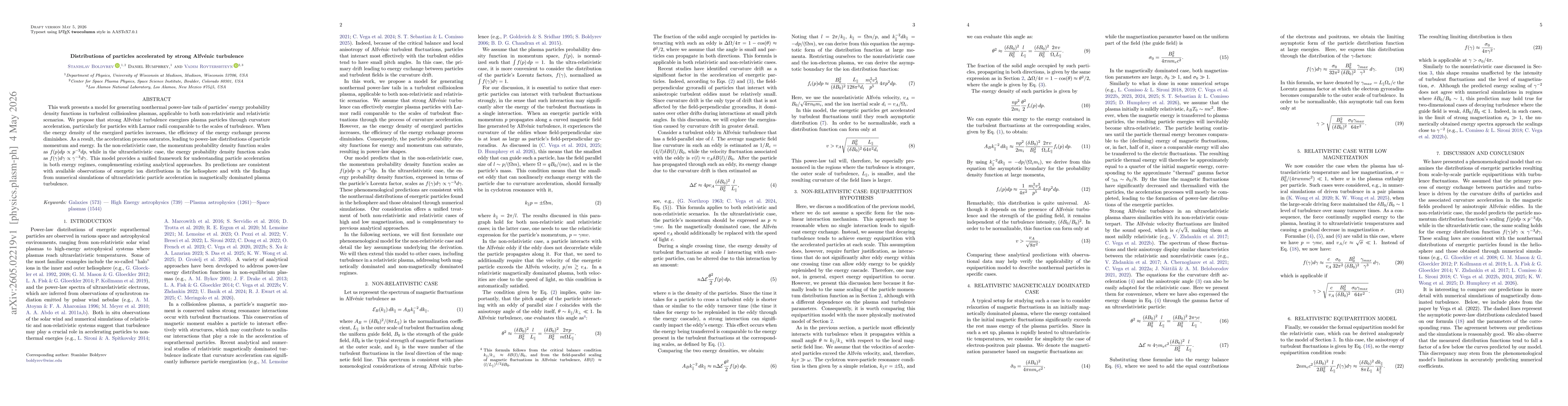 Thumbnail for Distributions of particles accelerated by strong Alfvénic turbulence