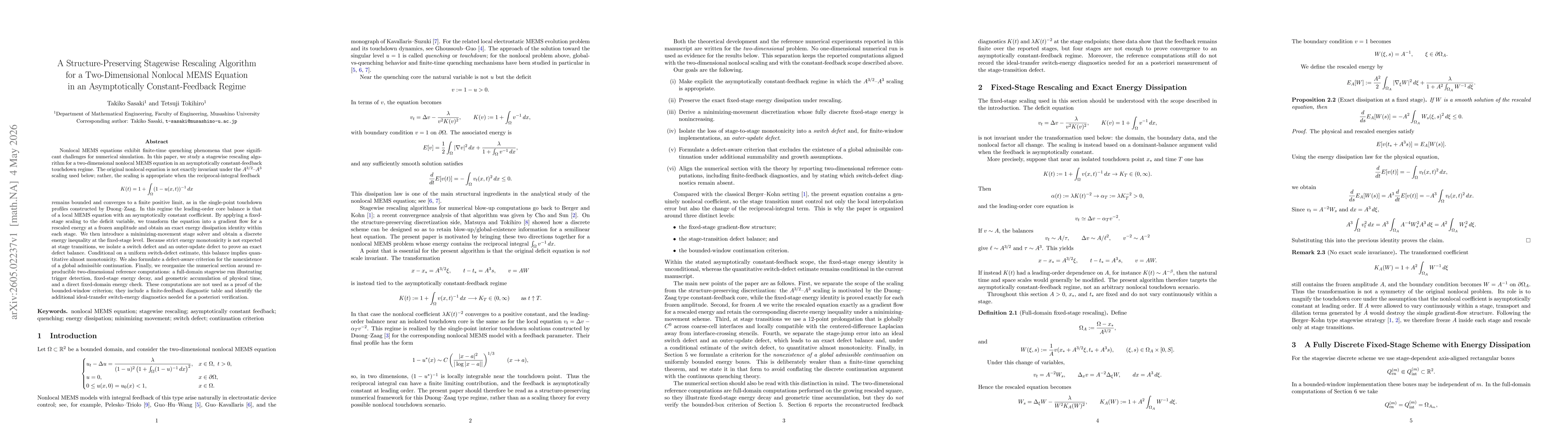 Thumbnail for A Structure-Preserving Stagewise Rescaling Algorithm for a Two-Dimensional Nonlocal MEMS Equation in an Asymptotically Constant-Feedback Regime