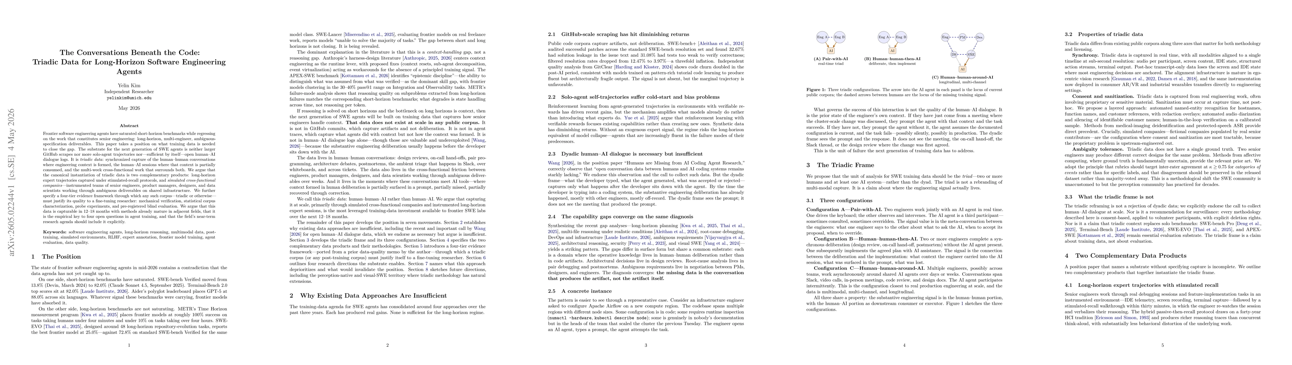 Thumbnail for The Conversations Beneath the Code: Triadic Data for Long-Horizon Software Engineering Agents