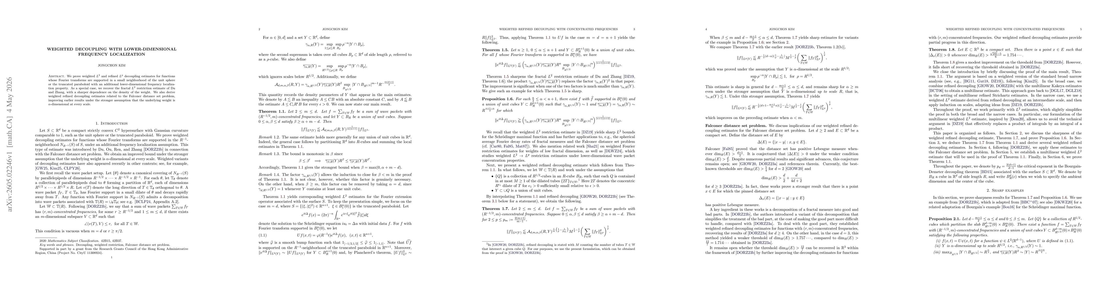 Thumbnail for Weighted decoupling with lower-dimensional frequency localization