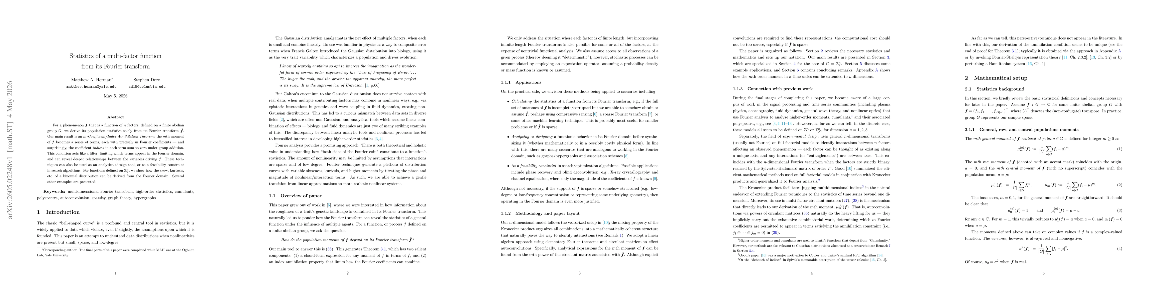 Thumbnail for Statistics of a multi-factor function from its Fourier transform