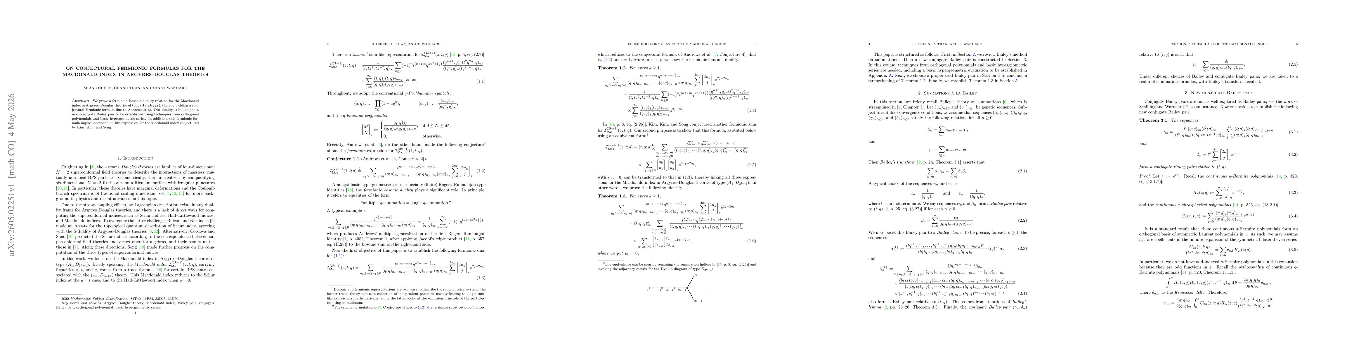 Thumbnail for On conjectural fermionic formulas for the Macdonald index in Argyres-Douglas theories