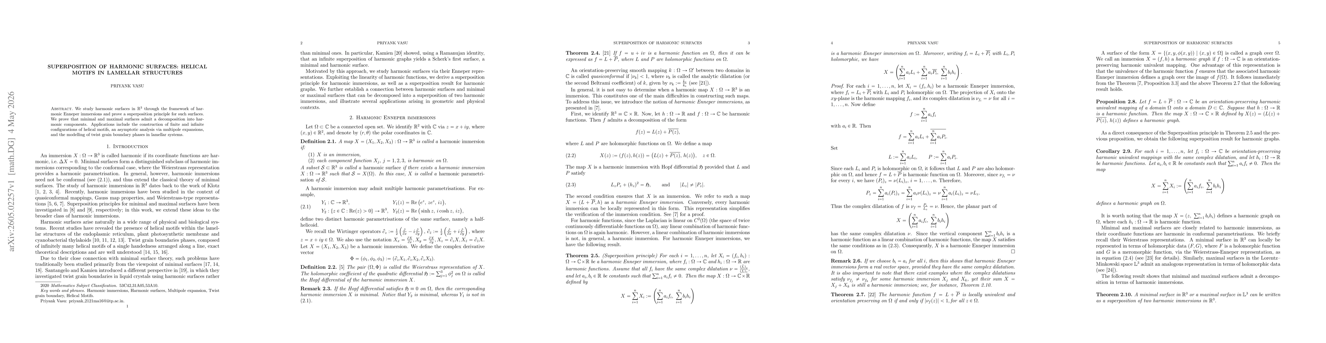 Thumbnail for Superposition of Harmonic Surfaces: Helical Motifs in Lamellar Structures