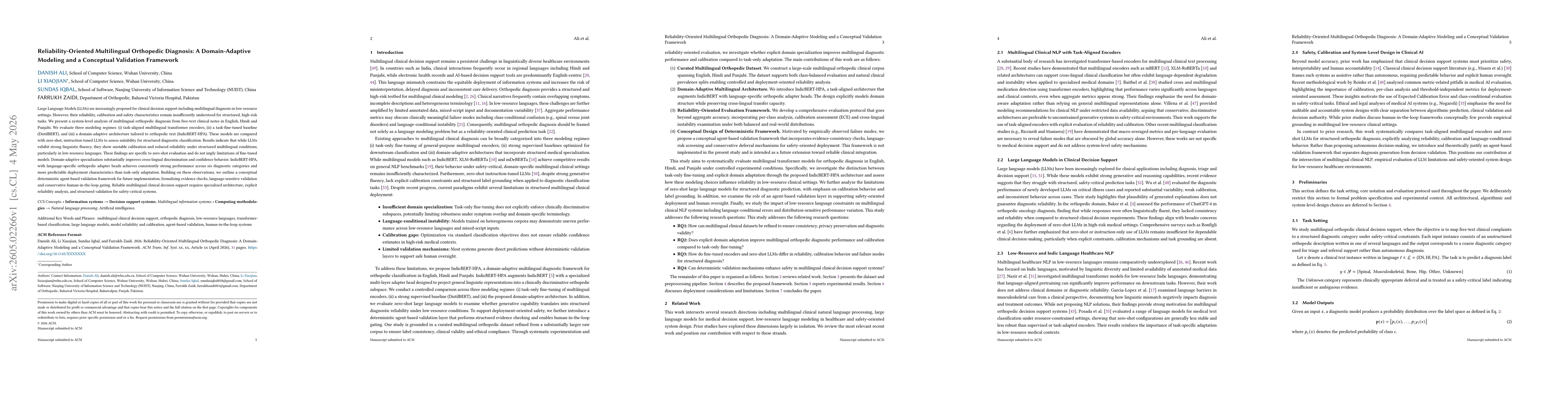 Thumbnail for Reliability-Oriented Multilingual Orthopedic Diagnosis: A Domain-Adaptive Modeling and a Conceptual Validation Framework