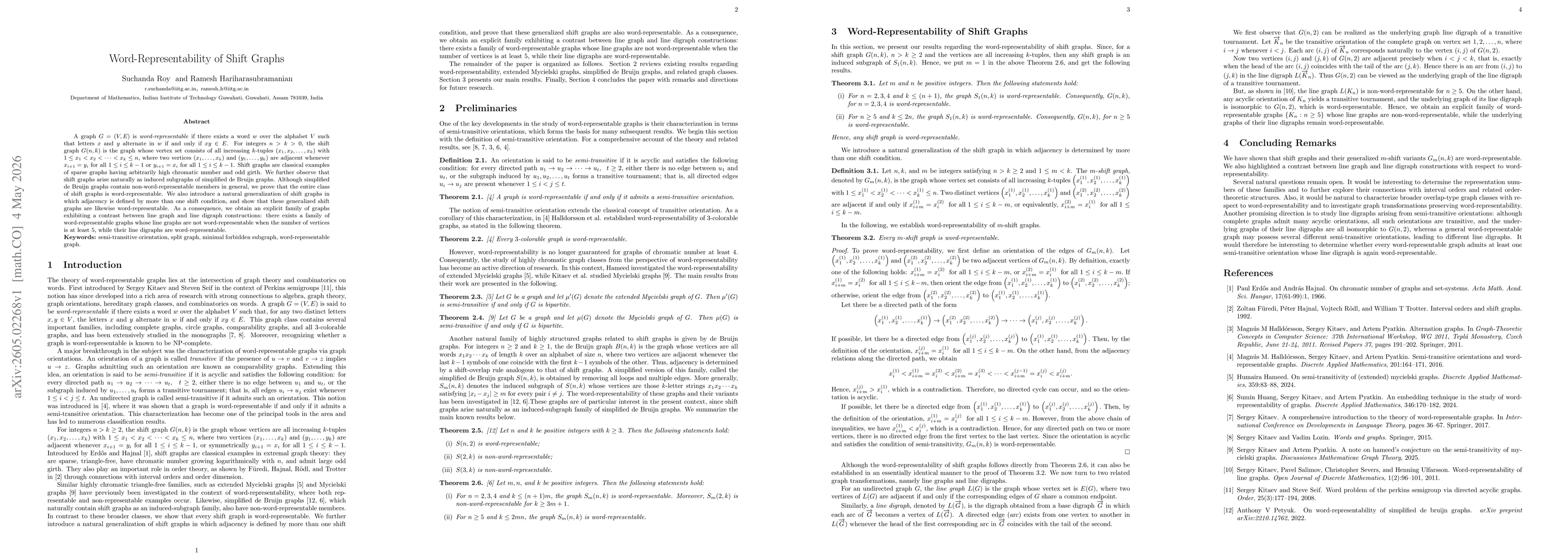 Thumbnail for Word-Representability of Shift Graphs