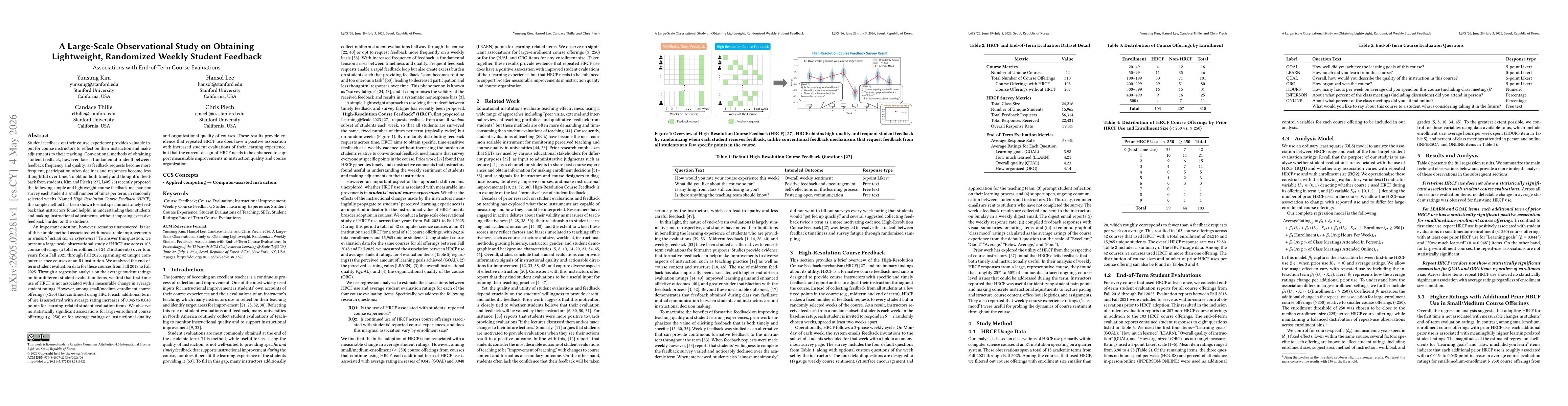 Thumbnail for A Large-Scale Observational Study on Obtaining Lightweight, Randomized Weekly Student Feedback