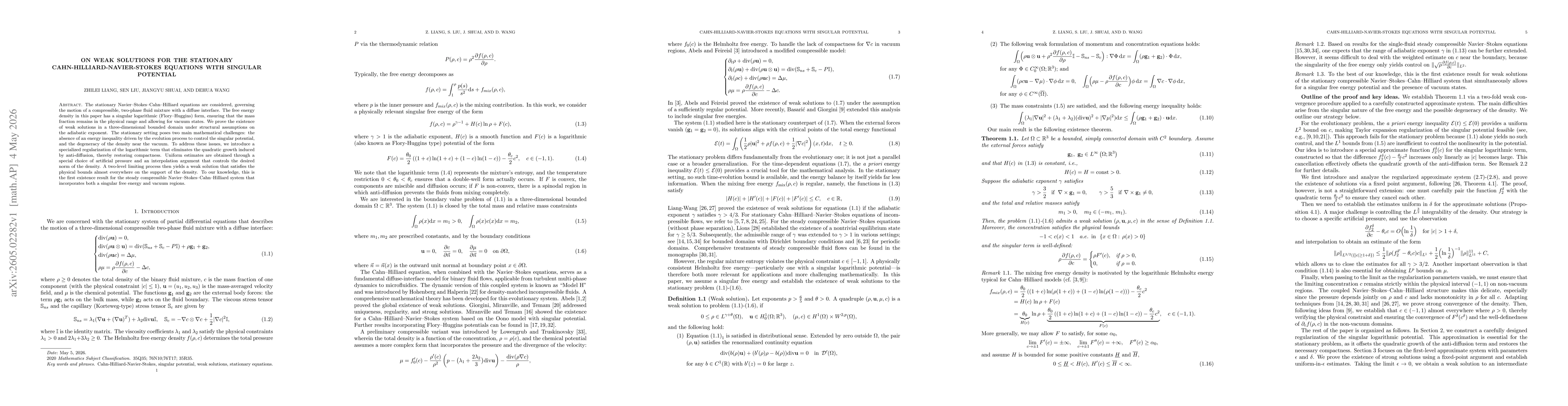 Thumbnail for On weak solutions for the stationary Cahn-Hillard-Navier-Stokes equations with singular potential