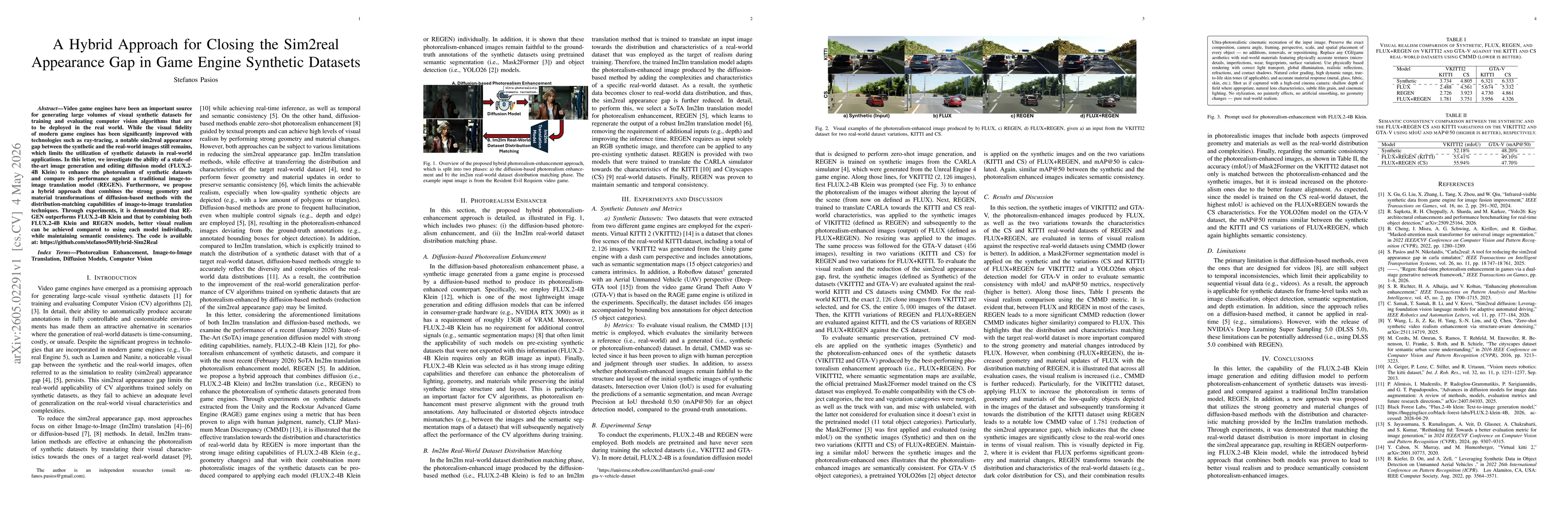 Thumbnail for A Hybrid Approach for Closing the Sim2real Appearance Gap in Game Engine Synthetic Datasets