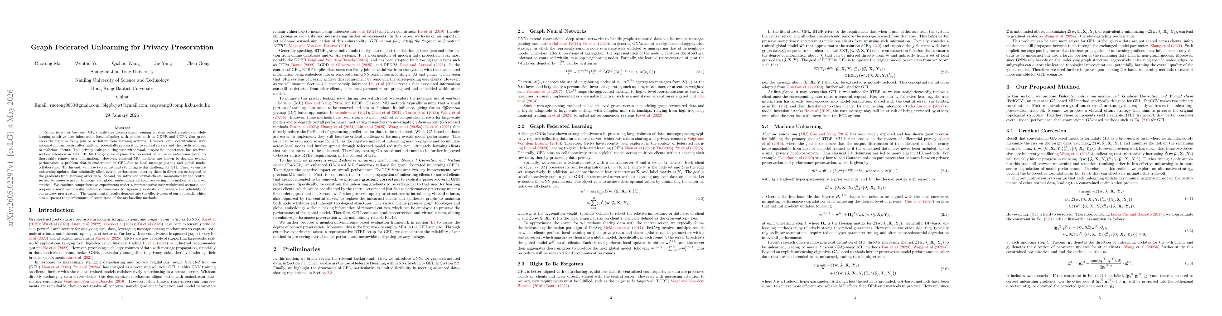 Thumbnail for Graph Federated Unlearning for Privacy Preservation