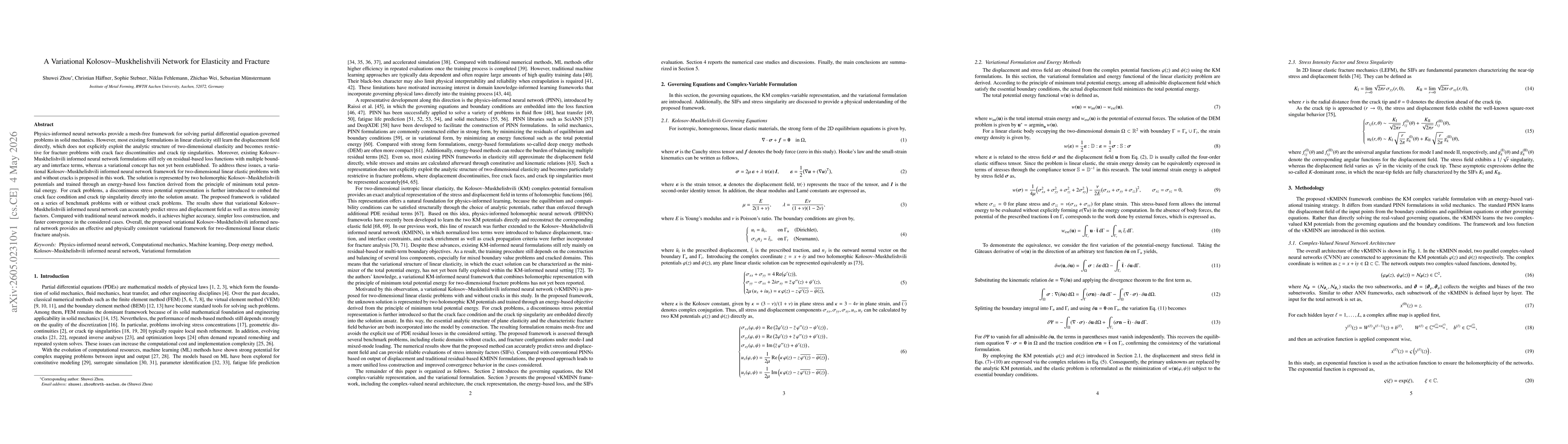 Thumbnail for A Variational Kolosov--Muskhelishvili Network for Elasticity and Fracture