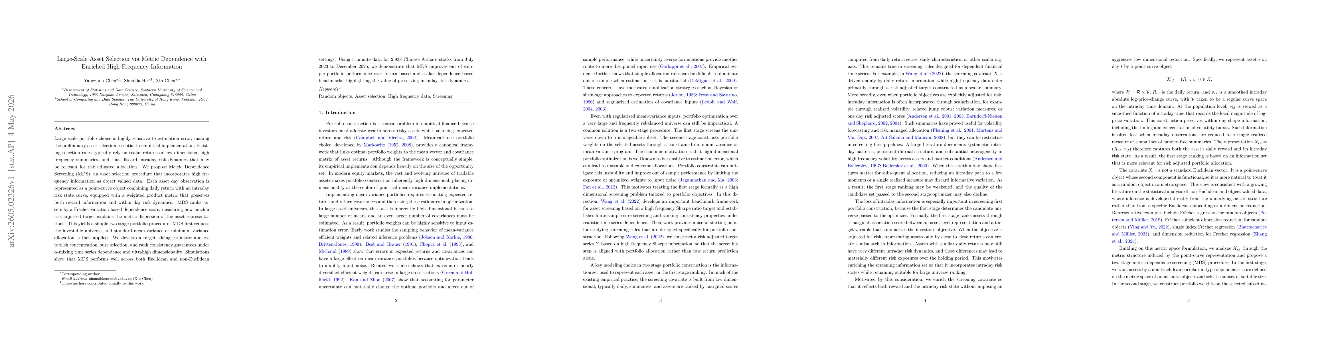Thumbnail for Large-Scale Asset Selection via Metric Dependence with Enriched High Frequency Information