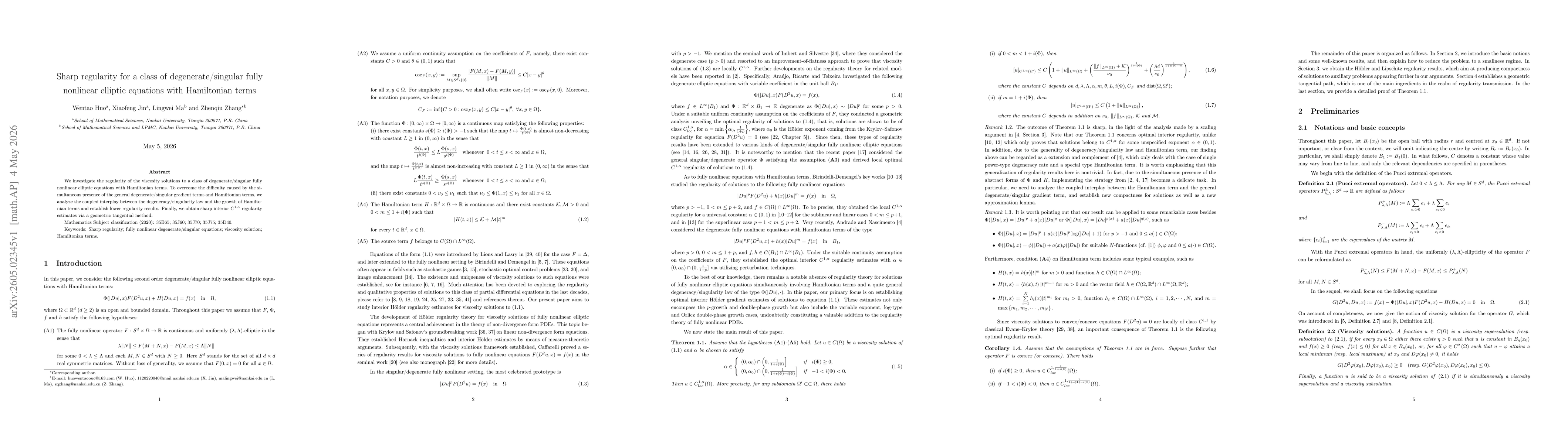 Thumbnail for Sharp regularity for a class of degenerate/singular fully nonlinear elliptic equations with Hamiltonian terms