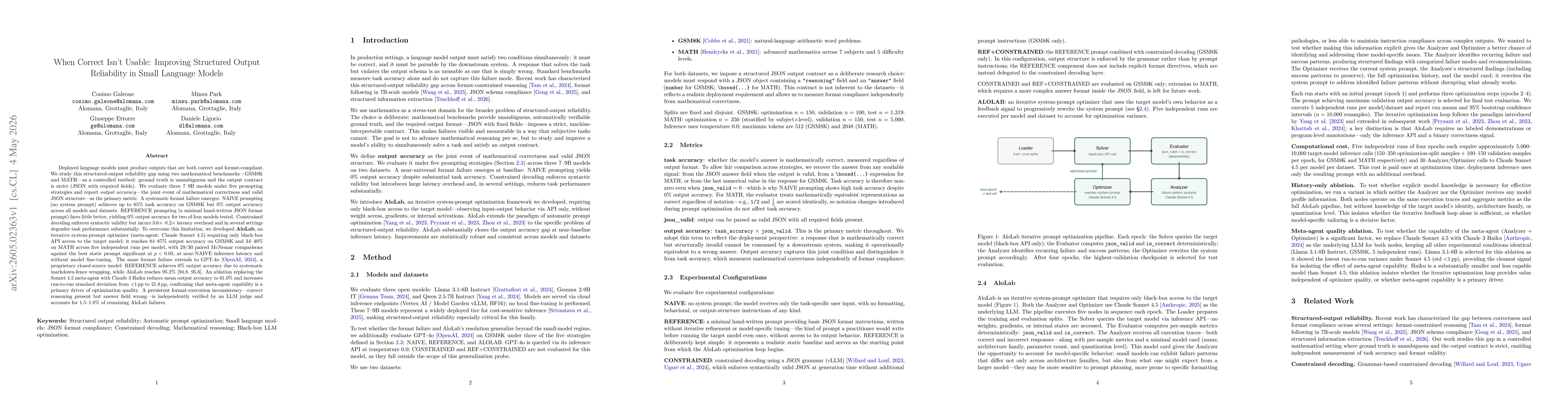 Thumbnail for When Correct Isn't Usable: Improving Structured Output Reliability in Small Language Models