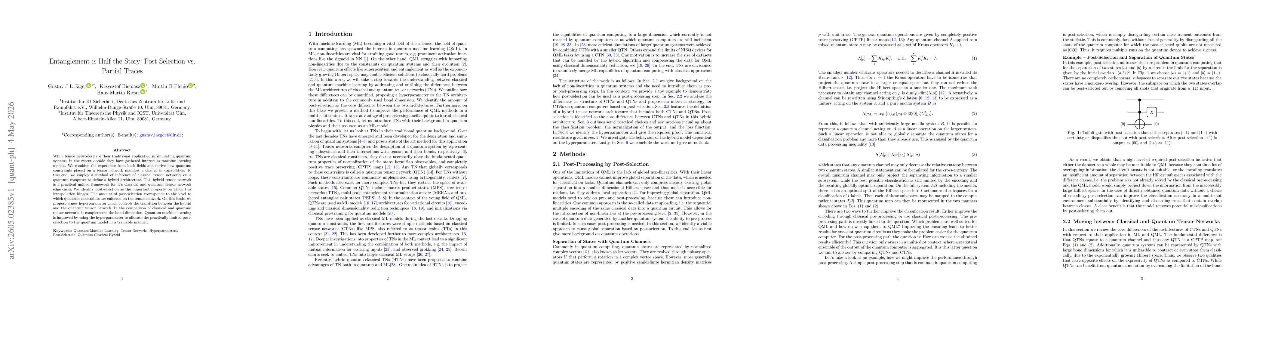 Thumbnail for Entanglement is Half the Story: Post-Selection vs. Partial Traces