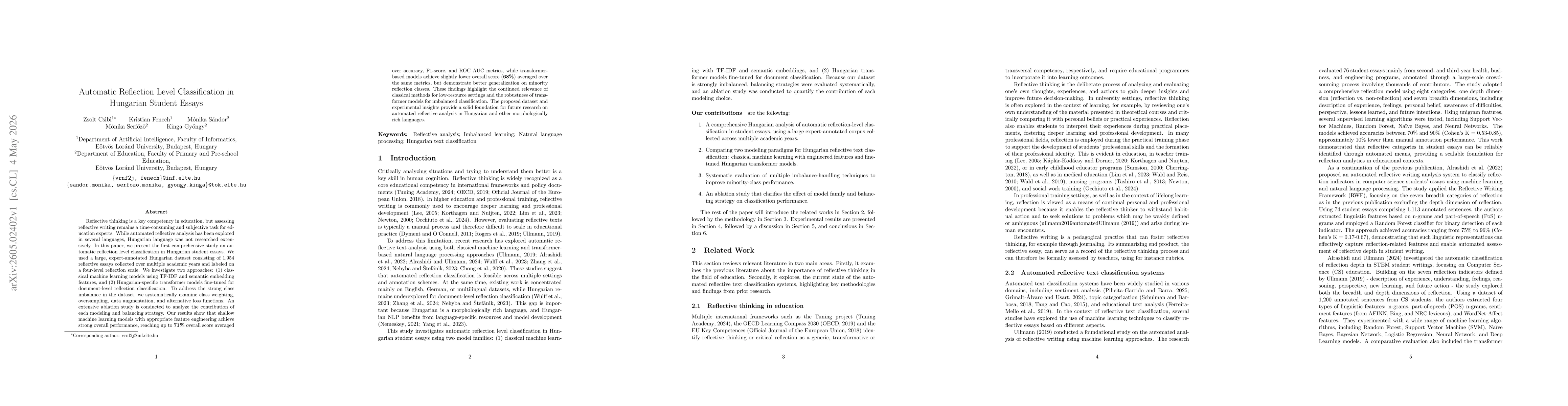 Thumbnail for Automatic Reflection Level Classification in Hungarian Student Essays