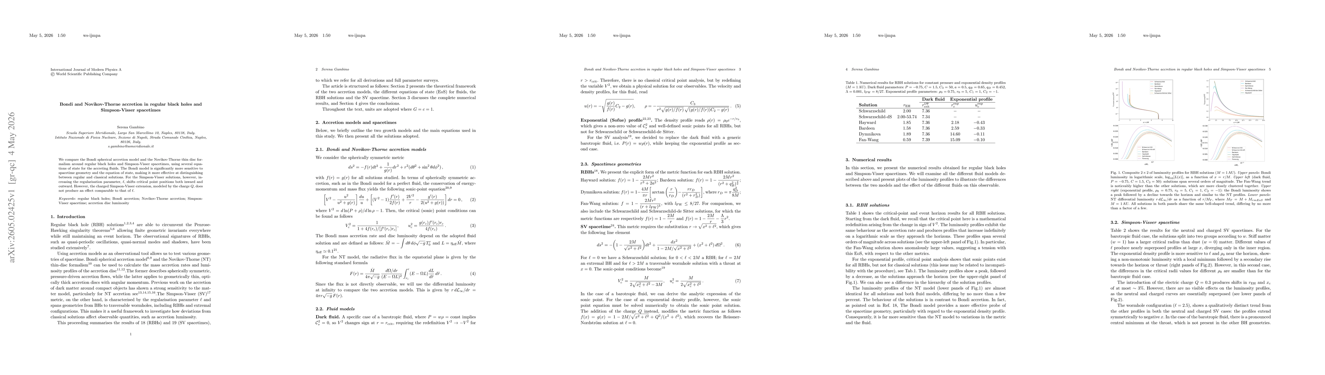 Thumbnail for Bondi and Novikov-Thorne accretion in regular black holes and Simpson-Visser spacetimes