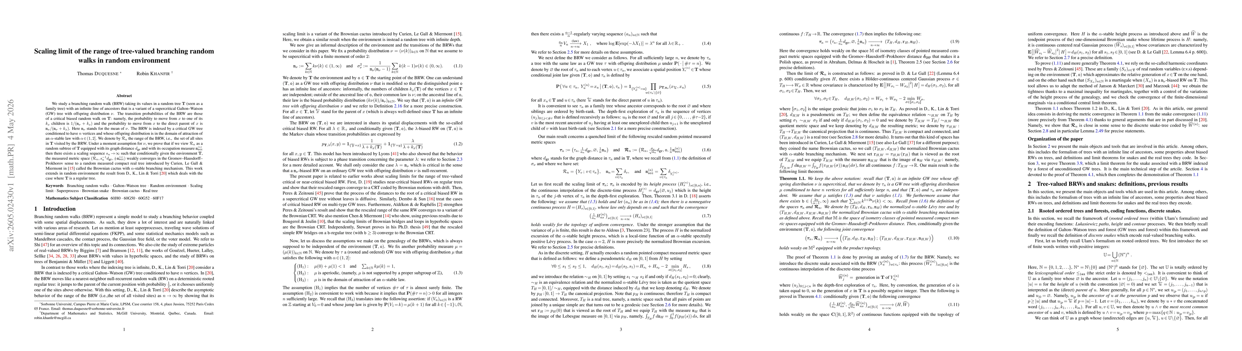 Thumbnail for Scaling limit of the range of tree-valued branching random walks in random environmen
