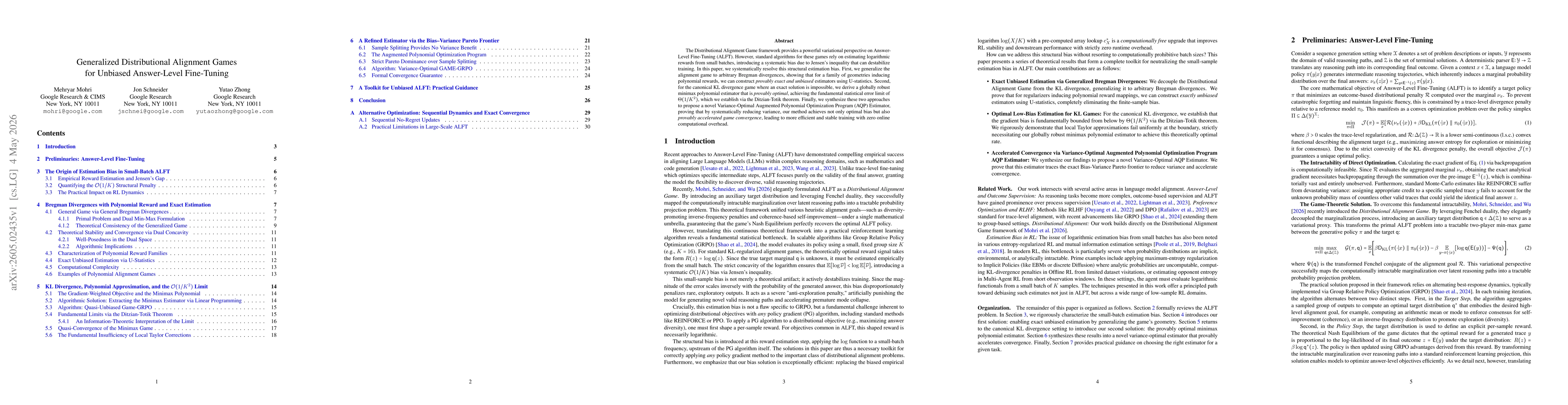 Thumbnail for Generalized Distributional Alignment Games for Unbiased Answer-Level Fine-Tuning